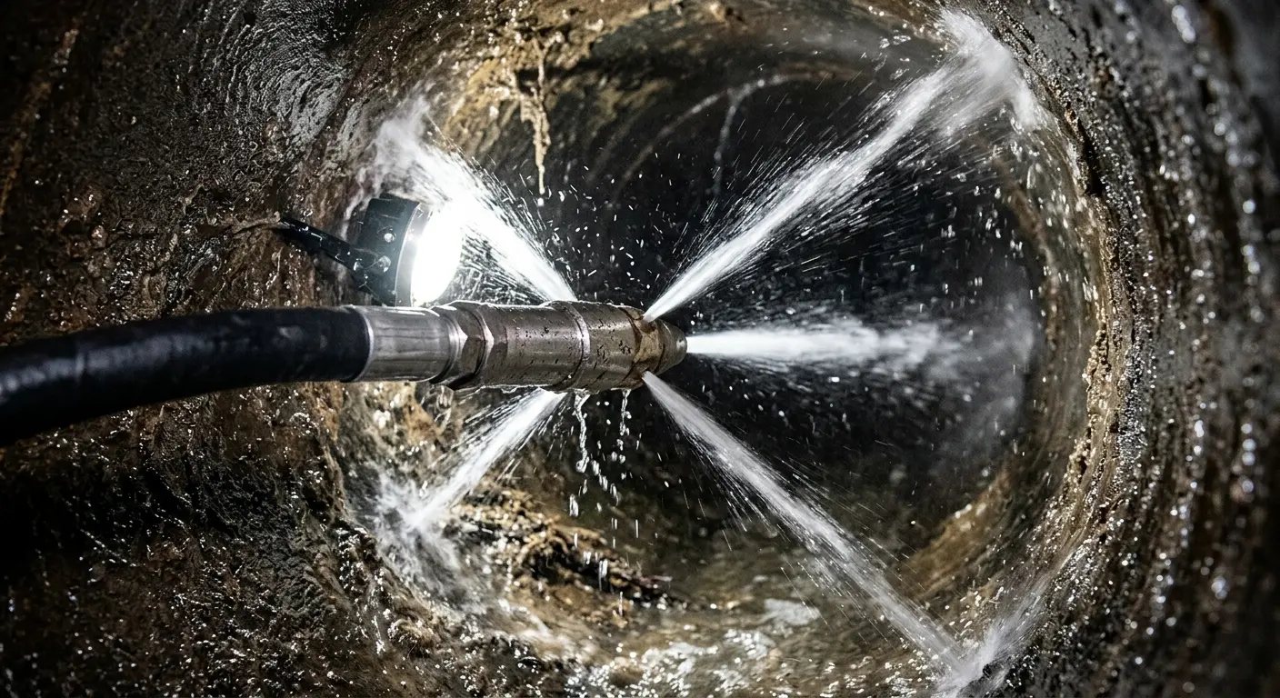 High-pressure hydro jetting nozzle cleaning sewer pipe for Sewer Line Relining in Grand Ledge